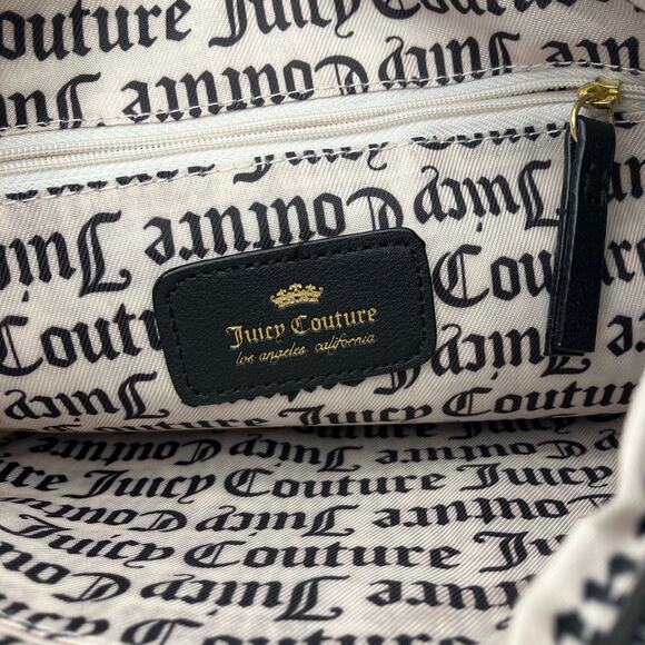 Juicy Couture Striped Canvas Clutch Shoulder Bag Black White Gold Zip 10x7” Logo - Picture 8 of 11